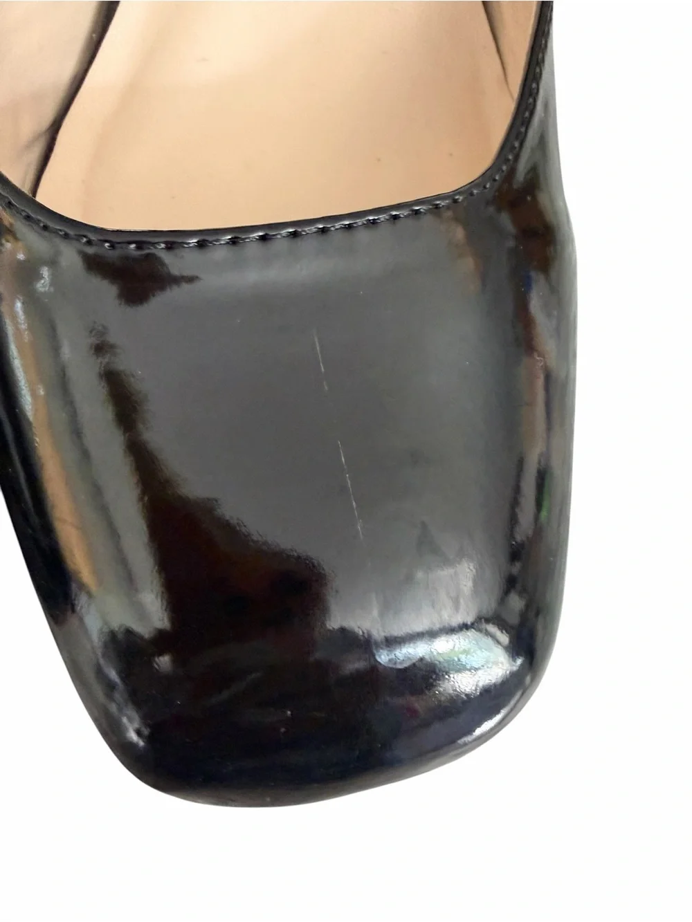 Bebe Janysa Black Patent Faux Square Toe Platform Block Heel Ankle Strap Size 9